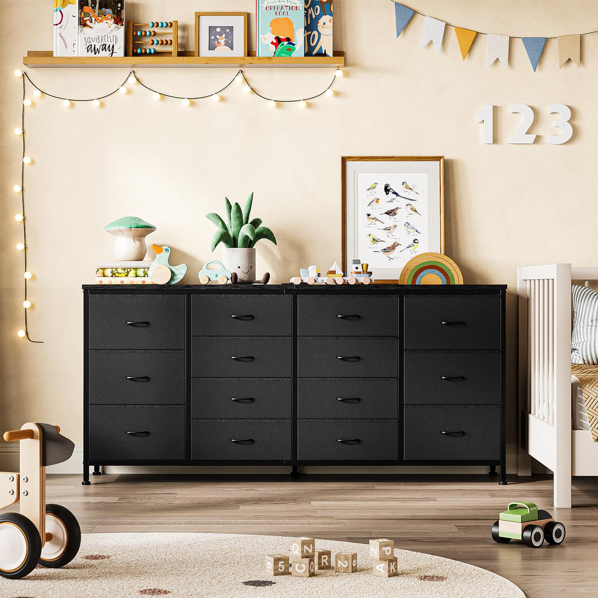Black 14 Drawer Dresser TV Stand E7020