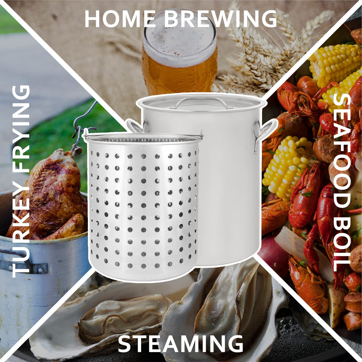 42 QT Stainless Steel Stock Pot with Basket N975