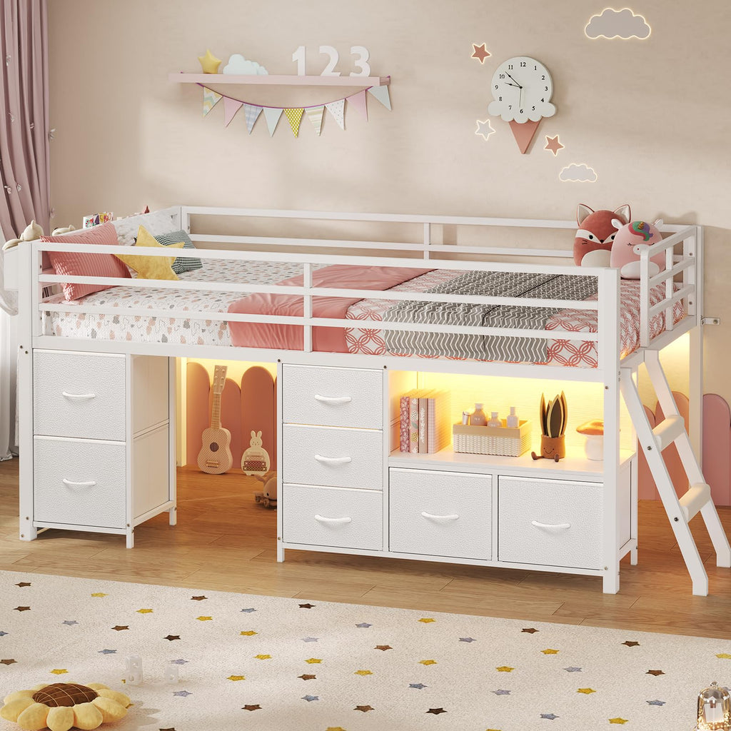 Twin Size Low Loft Bed with 7 Drawers U36499