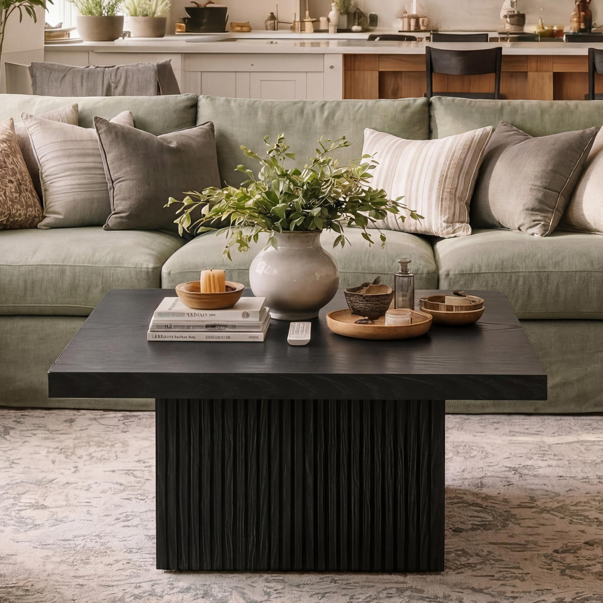 31.5" Square Fluted Wood Coffee Table Q6758