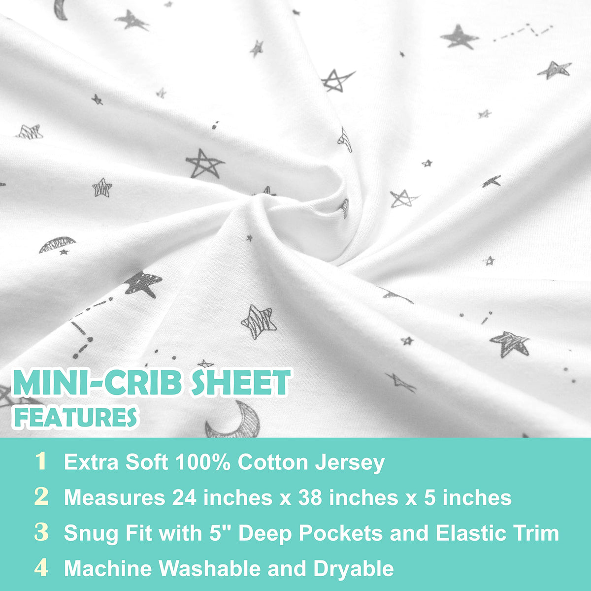3 Pack Fitted Mini Crib Sheet 38x24" L65964