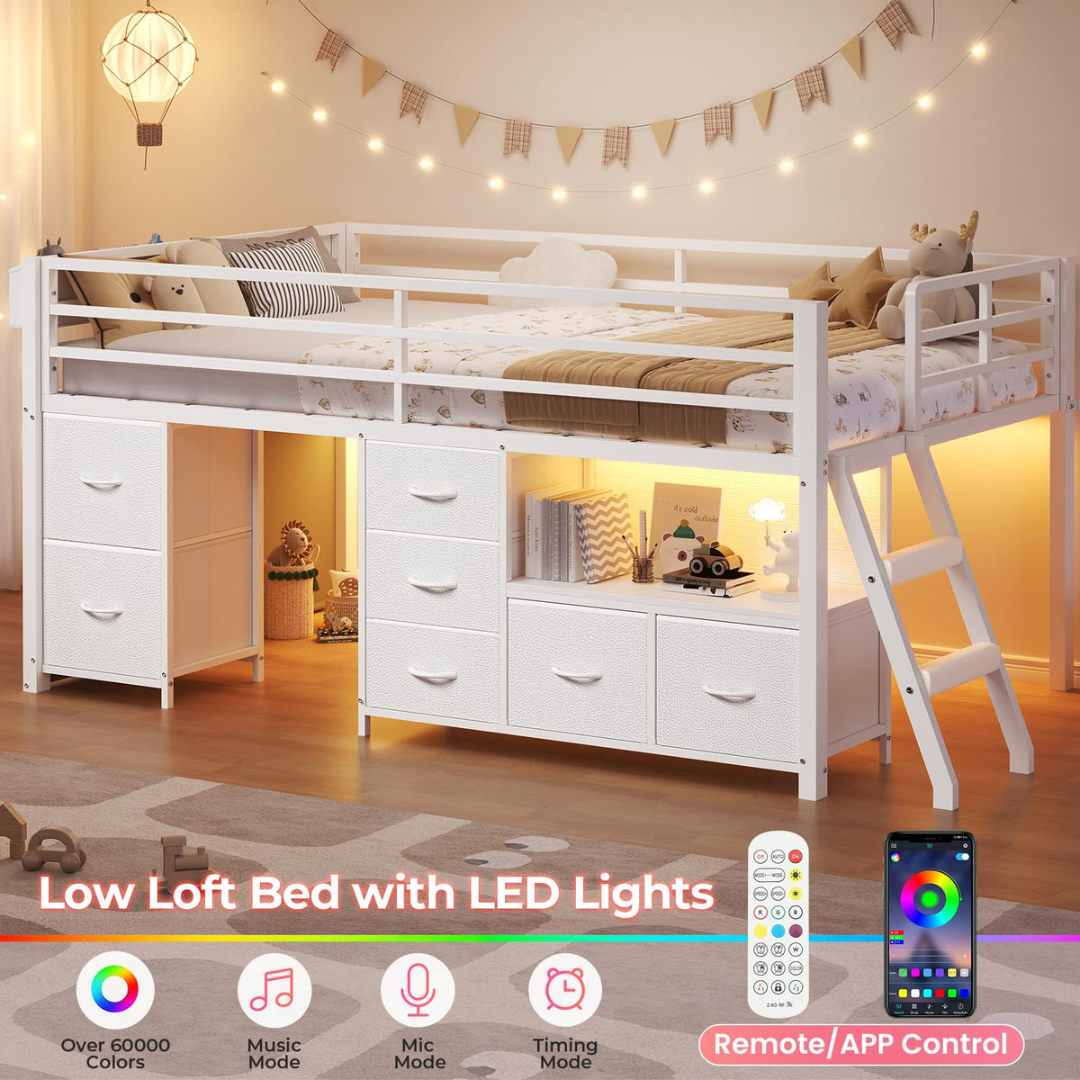 Twin Size Low Loft Bed with 7 Drawers U36499