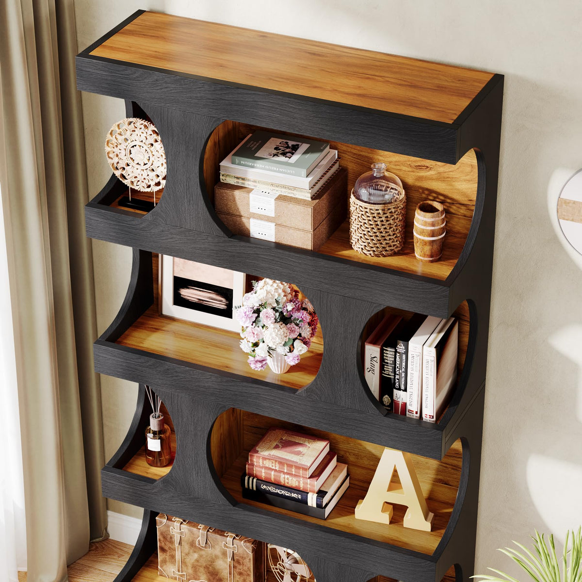 71" Tall 4-Tier S-Shaped Wood Bookcase Z96958