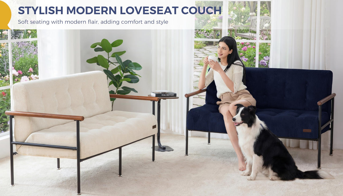 Loveseat Sofa Chair with Metal Frame and Wood Armrests G213229