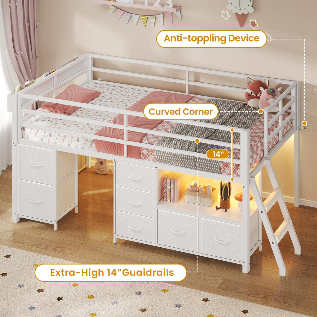 Twin Size Low Loft Bed with 7 Drawers U36499
