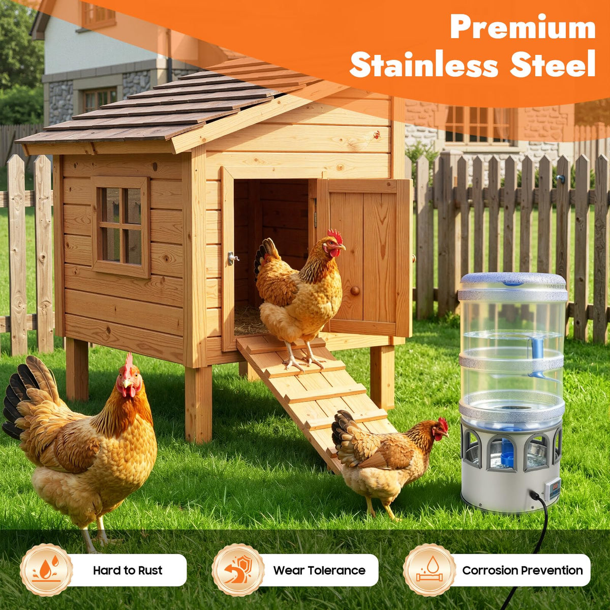 5 Gal Heated Chicken Waterer 80W Adjustable Temperature K595