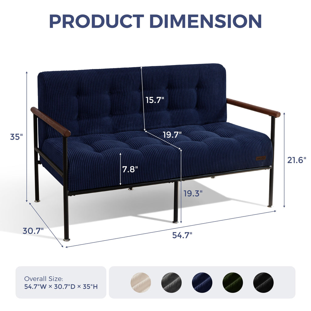 Loveseat Sofa Chair with Metal Frame and Wood Armrests G213229