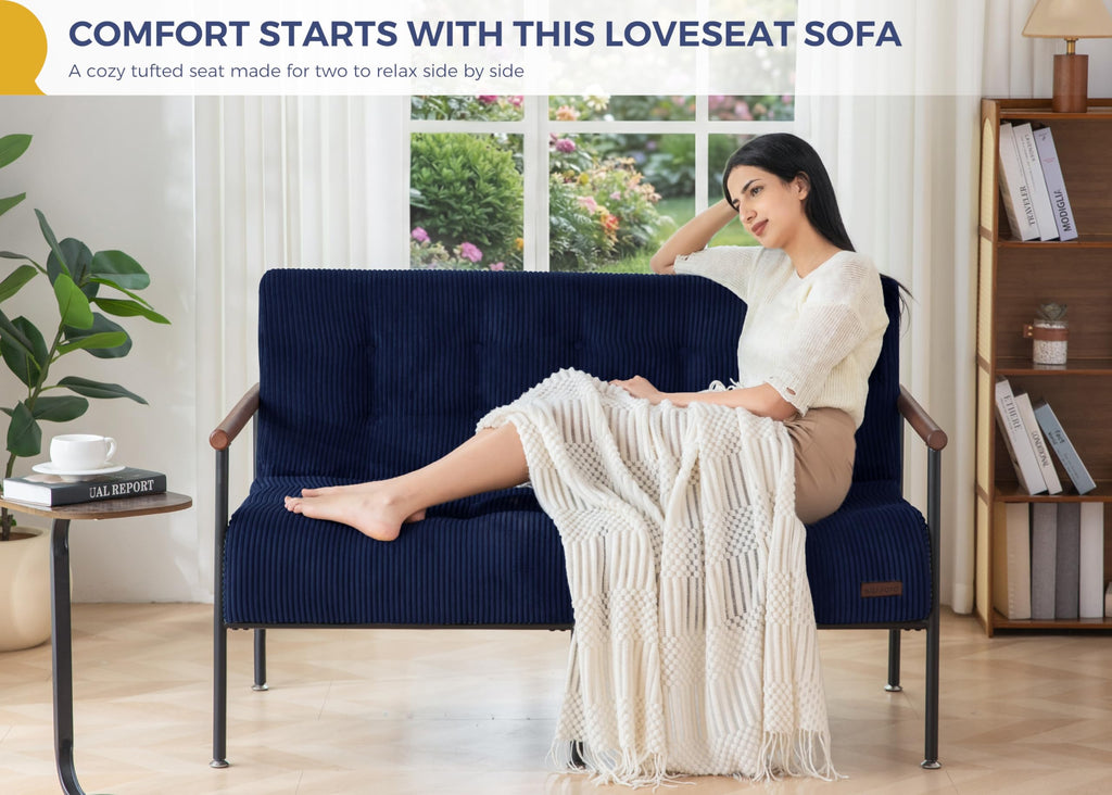 Loveseat Sofa Chair with Metal Frame and Wood Armrests G213229