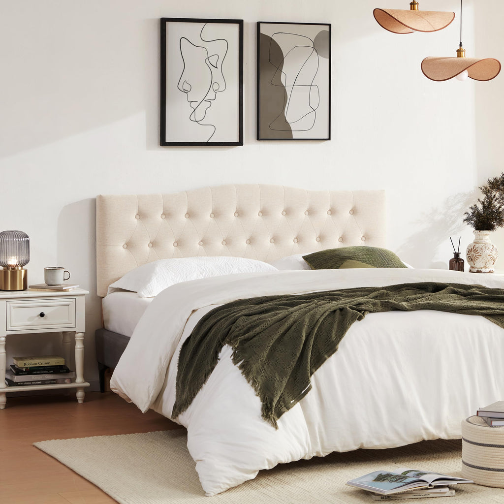 Beige Queen Size Tufted Headboard T1390