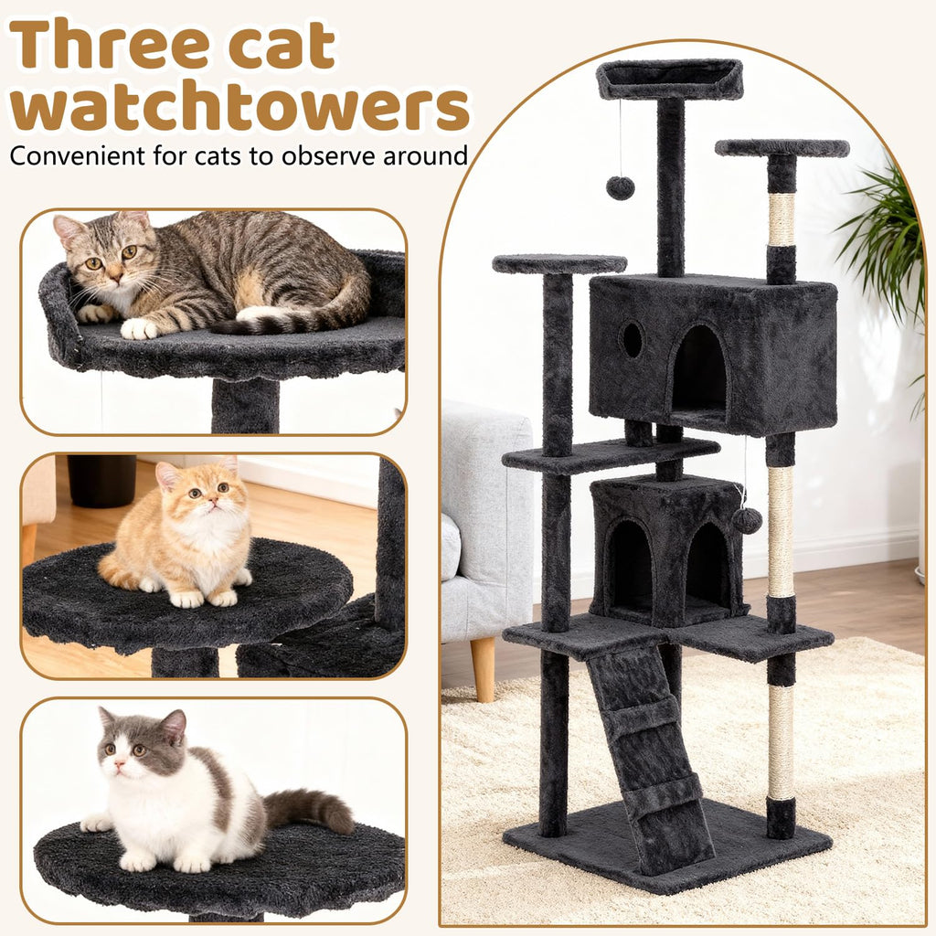 70 Inch Dark Gray Multi-Level Cat Tree with Condo Q4497