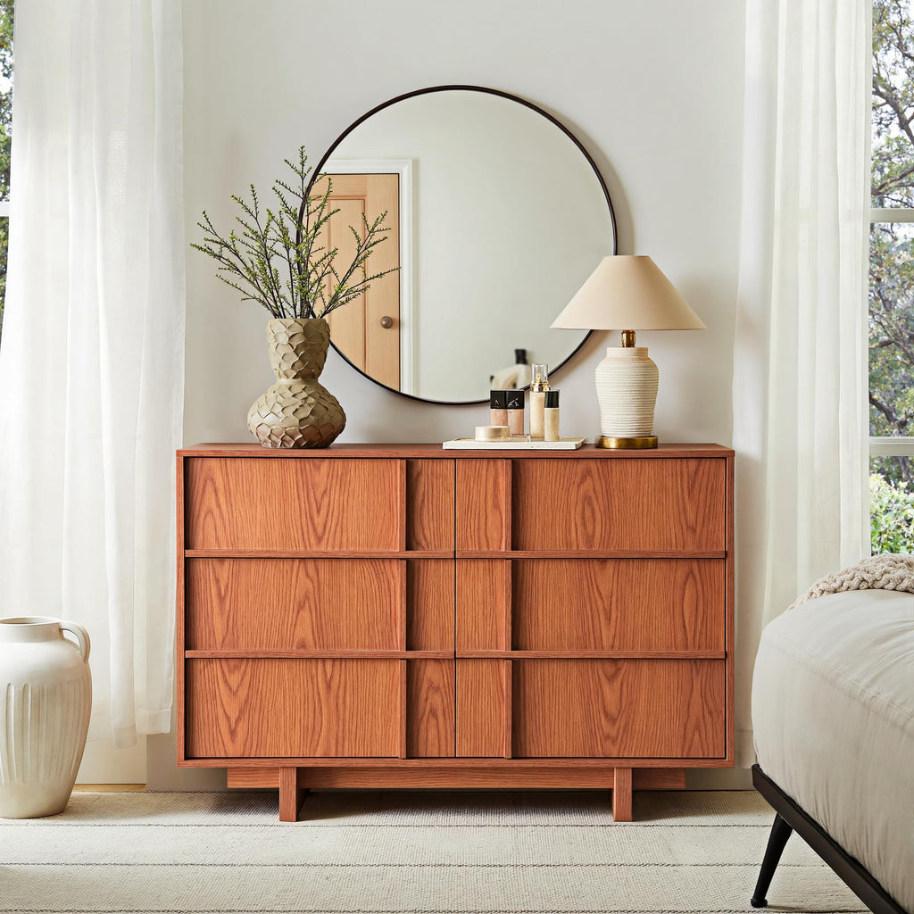 47" Wide 6 Drawer Dresser and Nightstand Set 3 Piece, Cherry N2676
