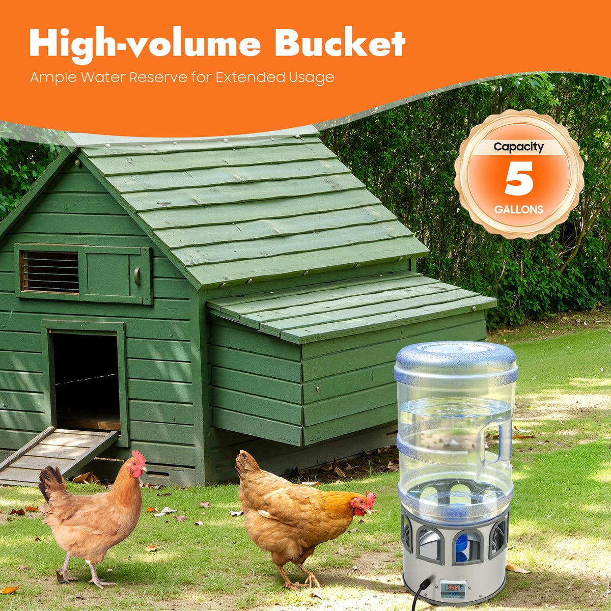 5 Gal Heated Chicken Waterer 80W Adjustable Temperature K595
