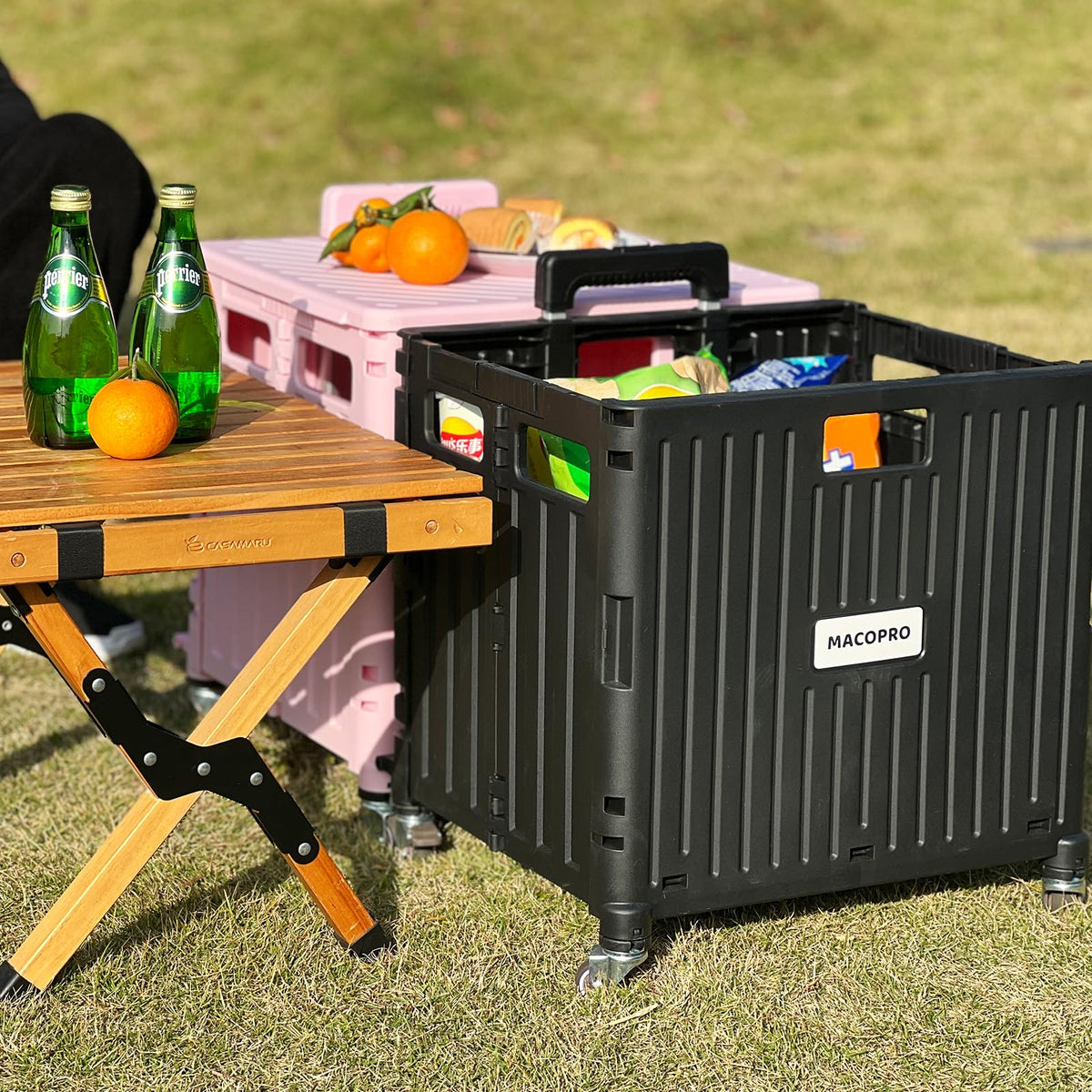Folding Utility Cart Rolling Crate Handcart with Lid Black P6808