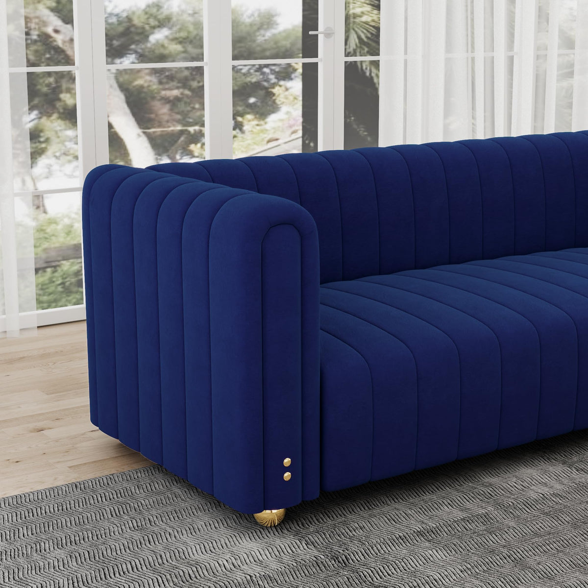 Blue Tufted Velvet Sofa with Metal Legs N507