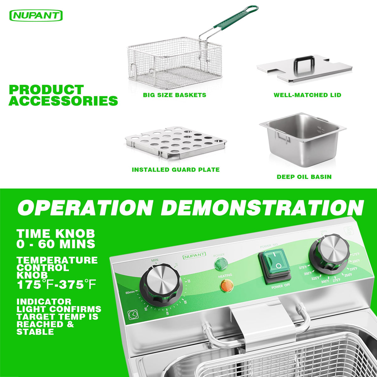 Electric 10L Stainless Steel Deep Fryer with Basket and Lid S7096