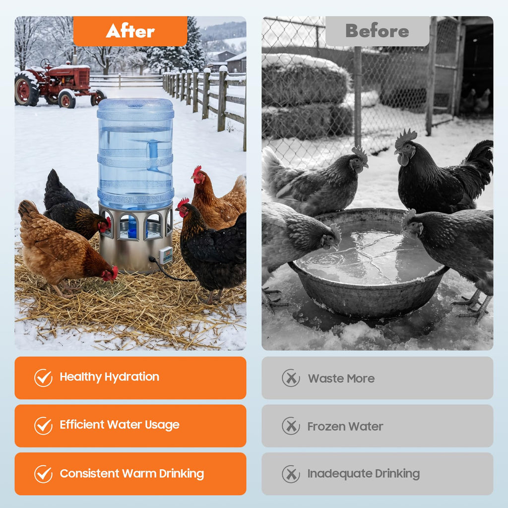 5 Gal Heated Chicken Waterer 80W Adjustable Temperature K595