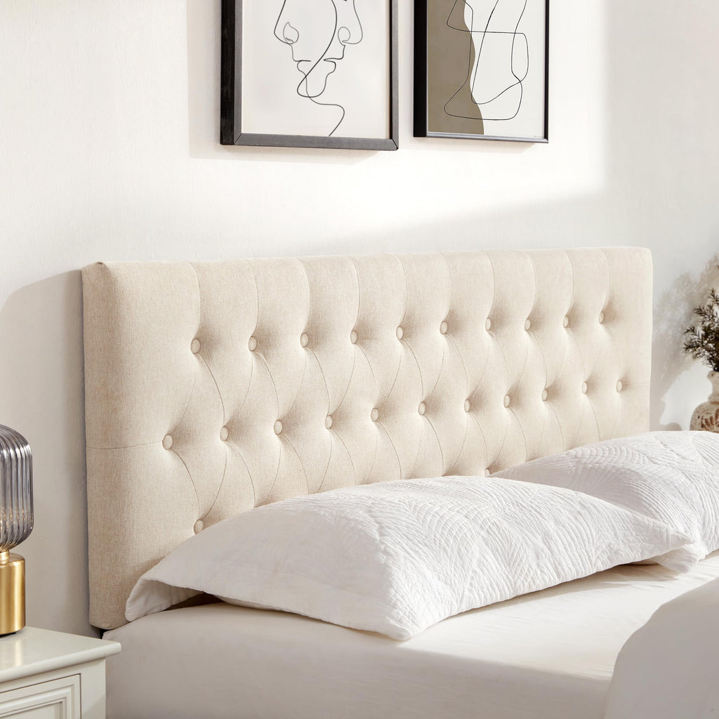 Beige Tufted Upholstered Queen Size Headboard T97813