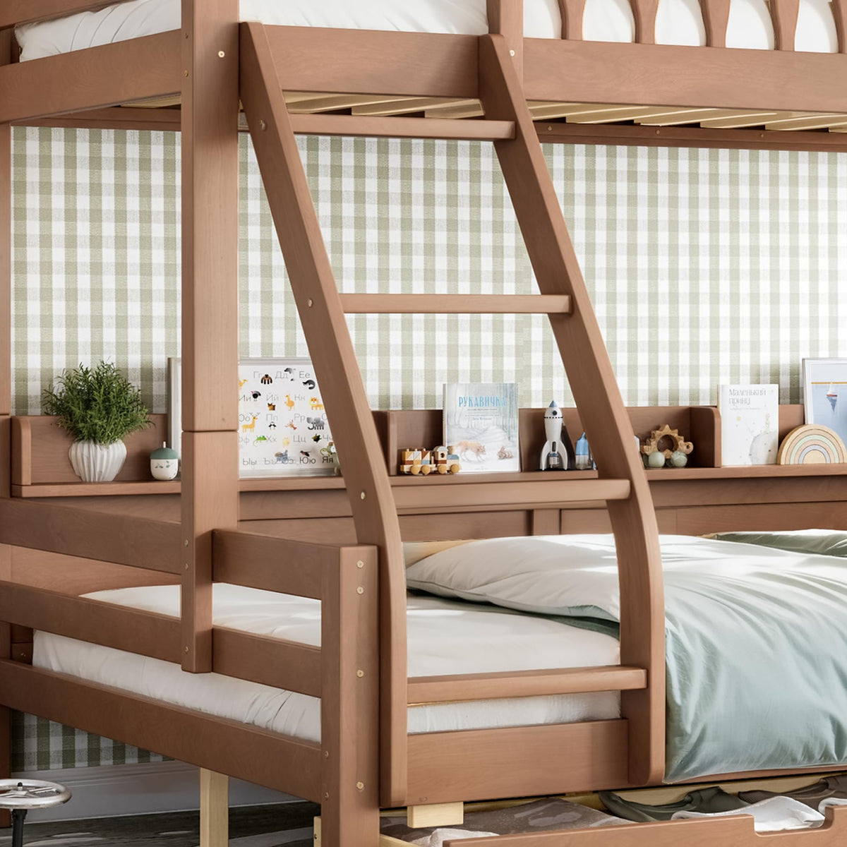 Twin Over Full Size Wooden Bunk Bed with Drawers & Ladder G13175