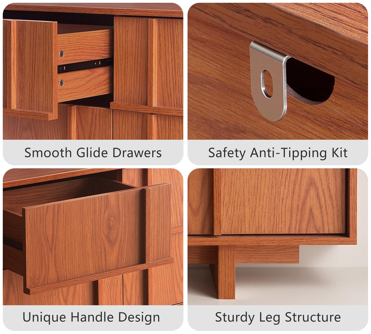 47" Wide 6 Drawer Dresser and Nightstand Set 3 Piece, Cherry N2676