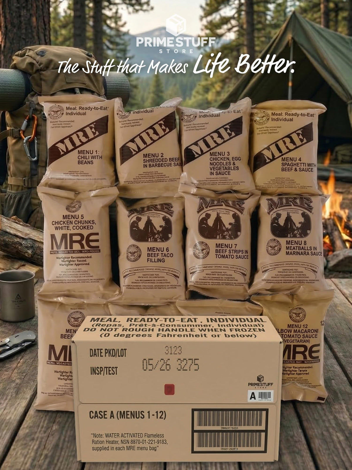 Meals Ready to Eat 12 packs with Flameless Heater B981
