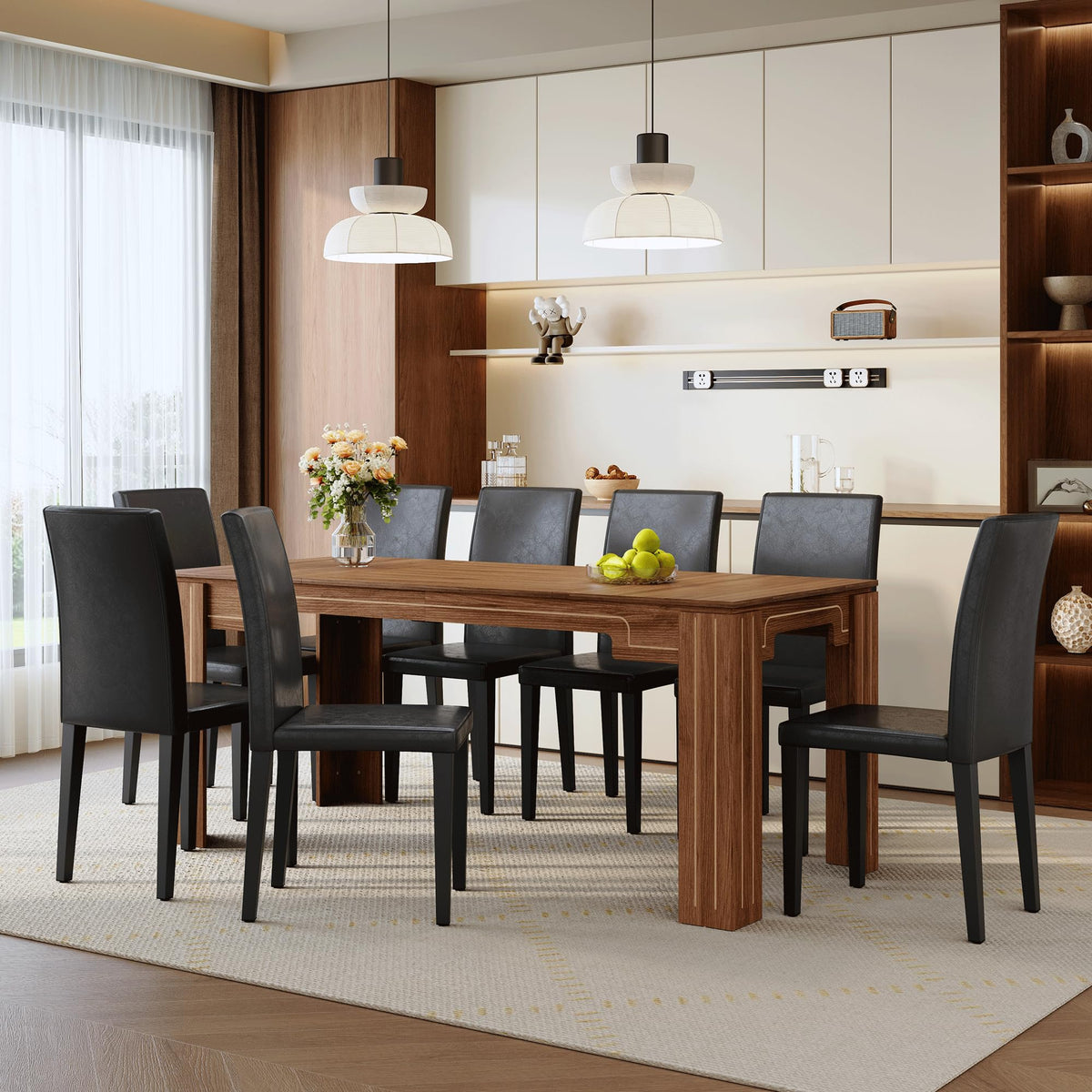9 Piece Dining Table Set with 8 Pu Leather Chairs K1847