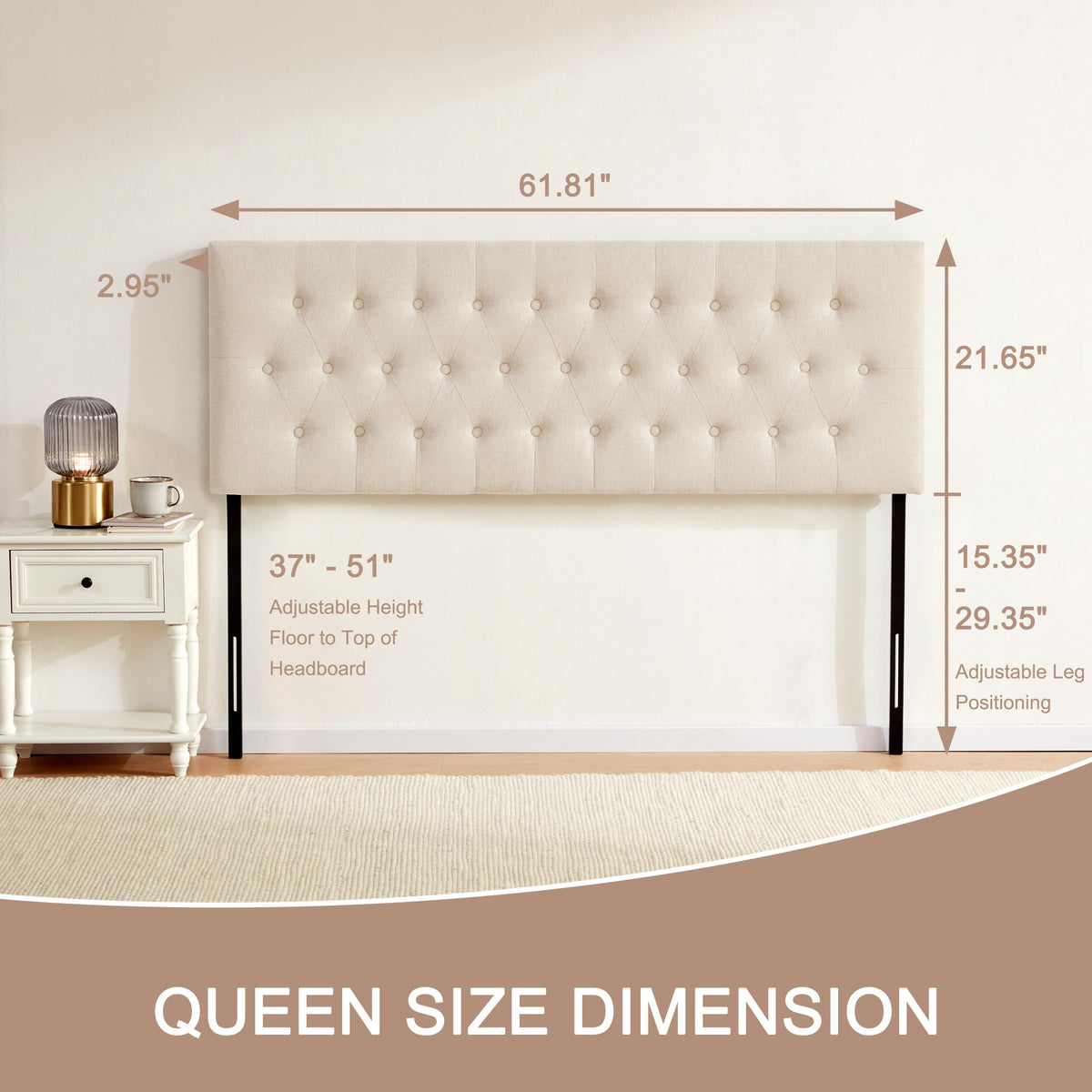 Beige Tufted Upholstered Queen Size Headboard T97813