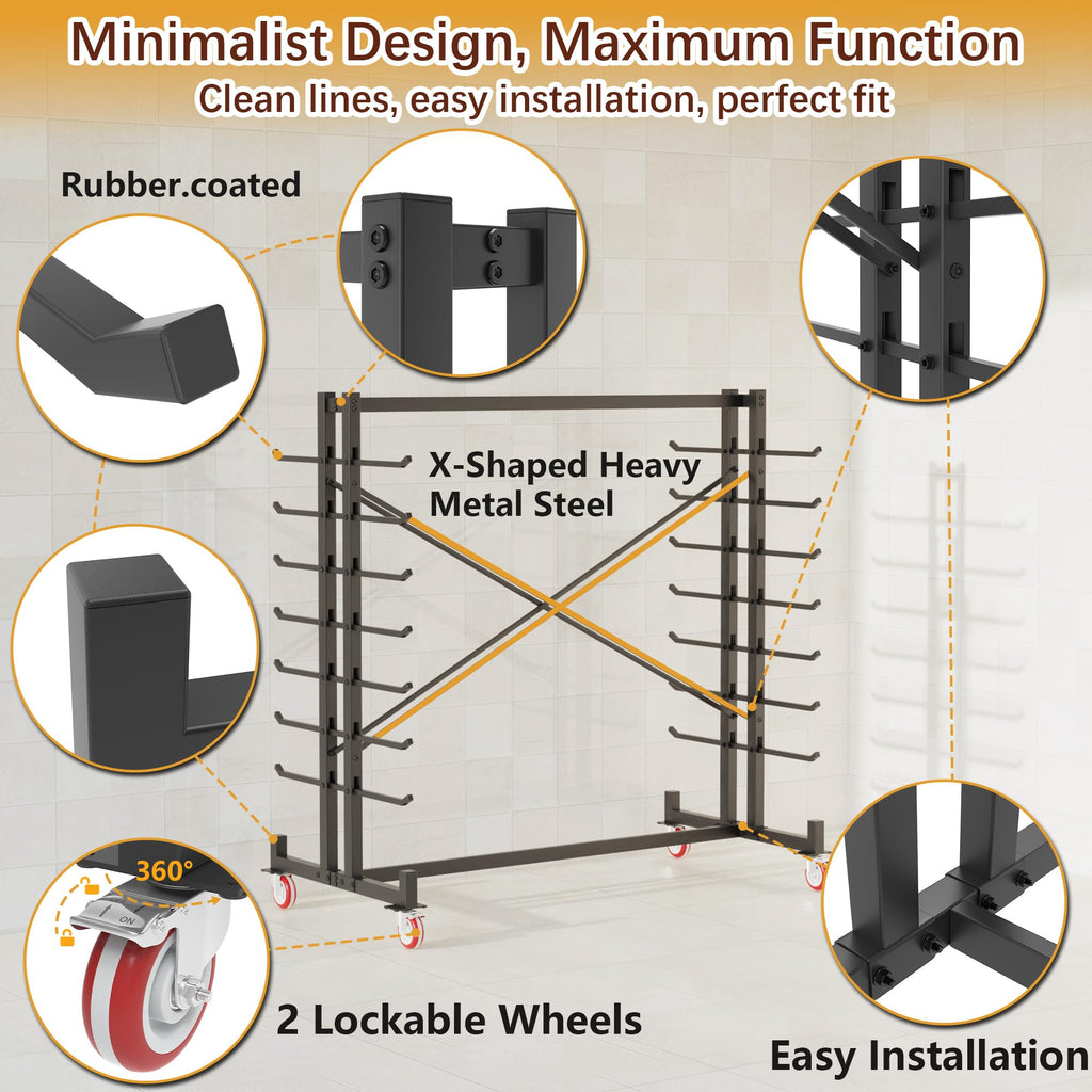 Heavy-Duty 2000LBS 7-Tier Rolling Lumber Storage Rack R30164
