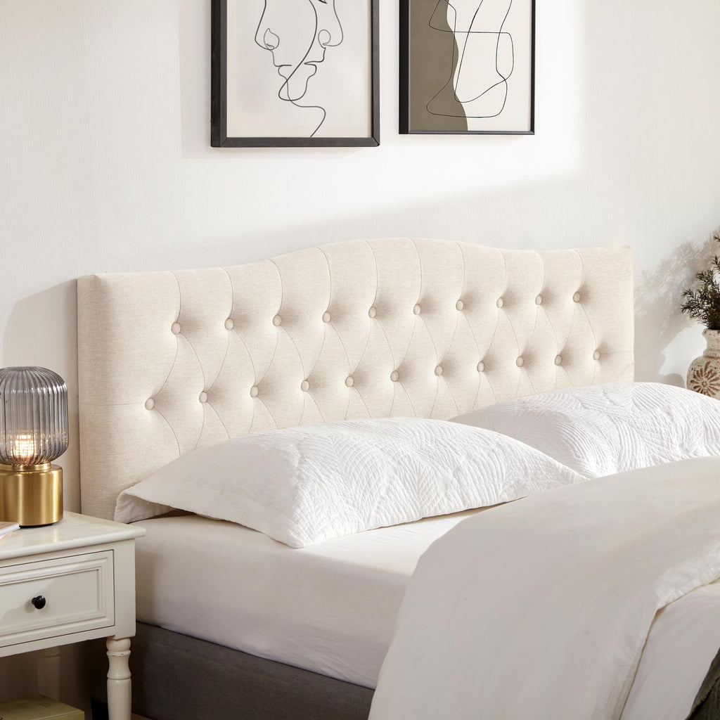 Beige Queen Size Tufted Headboard T1390