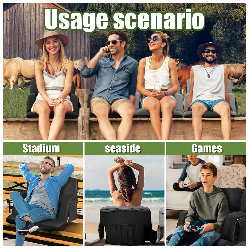 Extra Wide Folding Stadium Chairs with Back and Cushion, 6 Reclining Positions, Black V7546