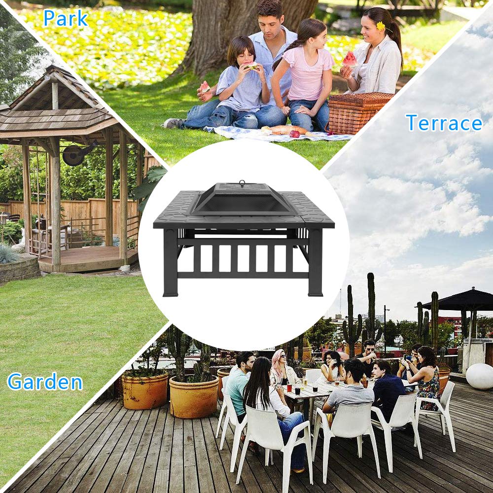 Portable Iron Wood Burning Fire Pit with Mesh Screen Lid J6036