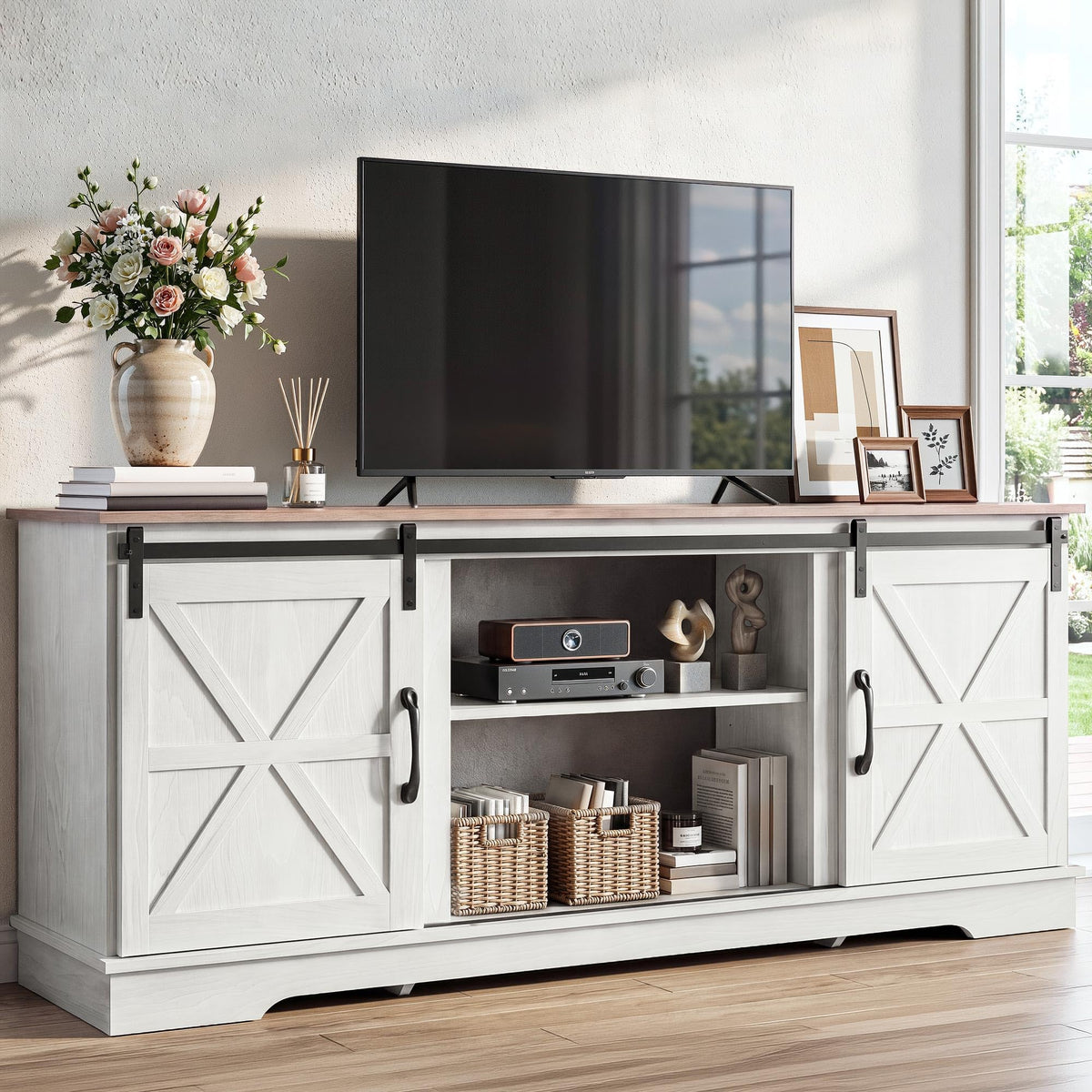 White Grey Wash TV Stand R77542