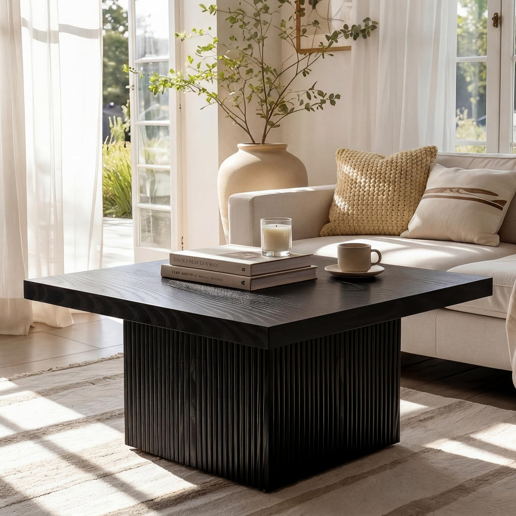 31.5" Square Fluted Wood Coffee Table Q6758