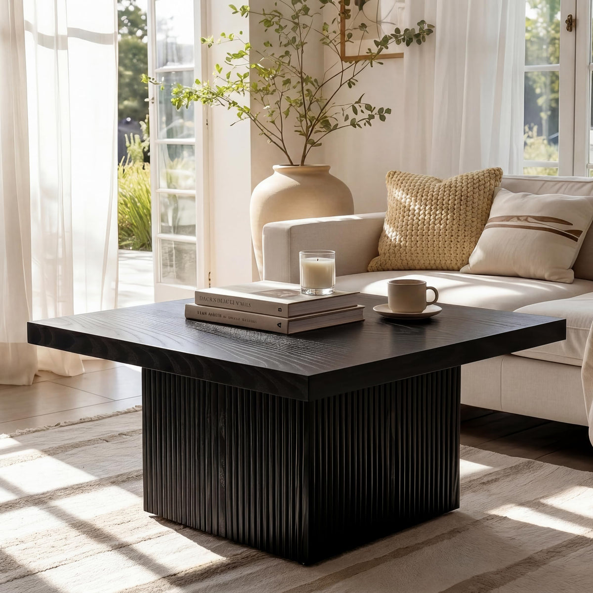 31.5" Square Fluted Wood Coffee Table Q6758