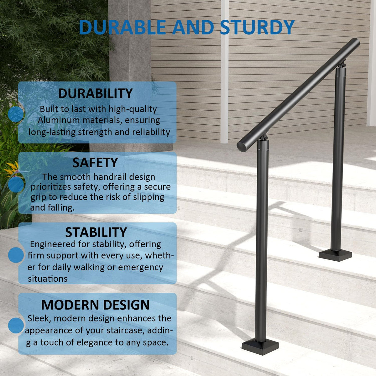 Aluminum Round Handrail for Steps & Stairs, 3ft D90666