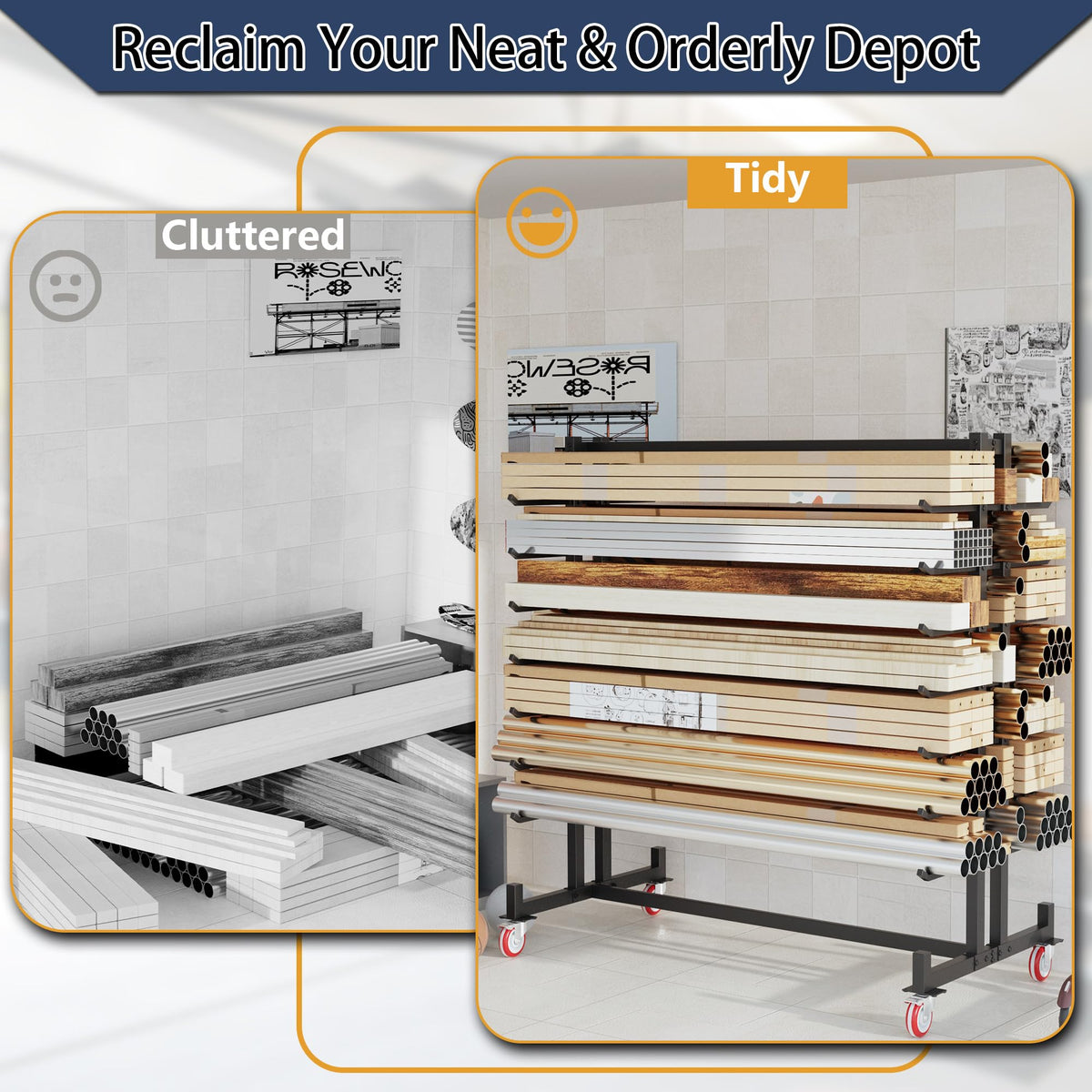 Heavy-Duty 2000LBS 7-Tier Rolling Lumber Storage Rack R30164