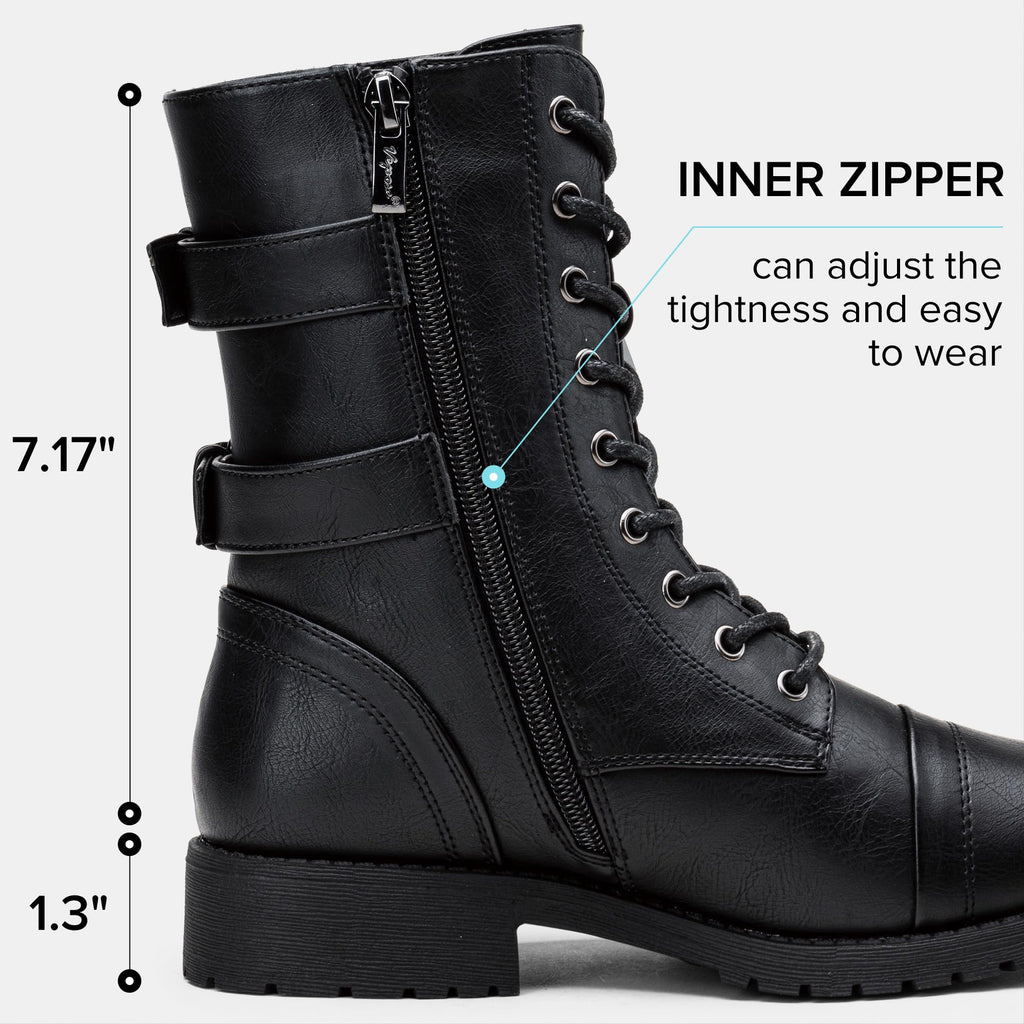 Women's Lace Up Mid Calf Combat Boots with Pocket F16654