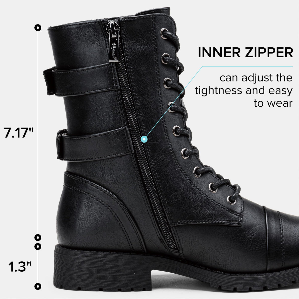 Women's Lace Up Mid Calf Combat Boots with Pocket F16654