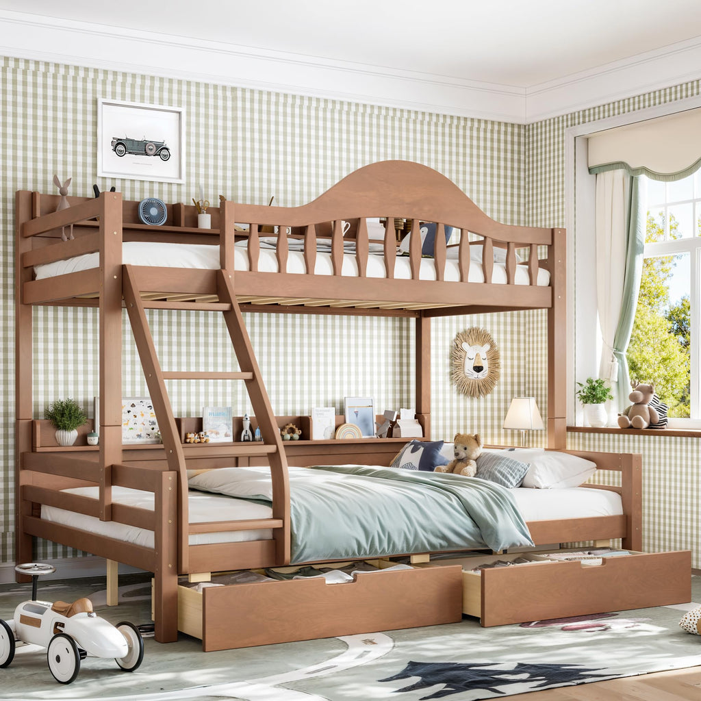 Twin Over Full Size Wooden Bunk Bed with Drawers & Ladder G13175