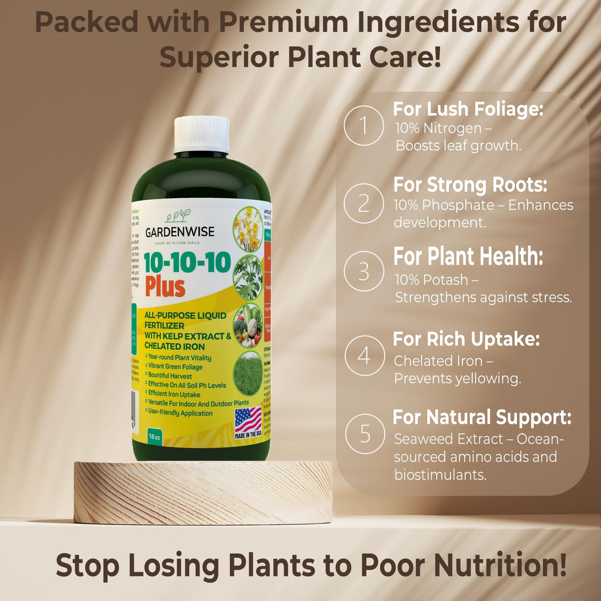 10-10-10 All Purpose Liquid Fertilizer with Seaweed Kelp & Iron 16 oz A2291