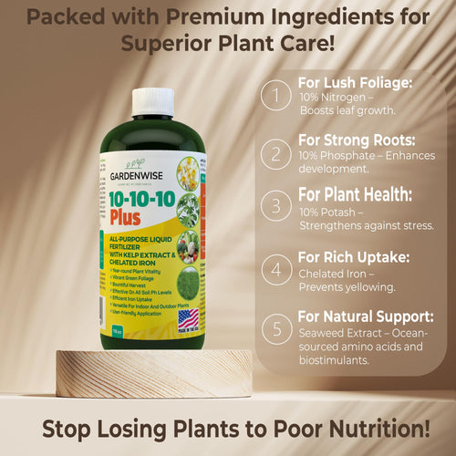 10-10-10 All Purpose Liquid Fertilizer with Seaweed Kelp & Iron 16 oz A2291
