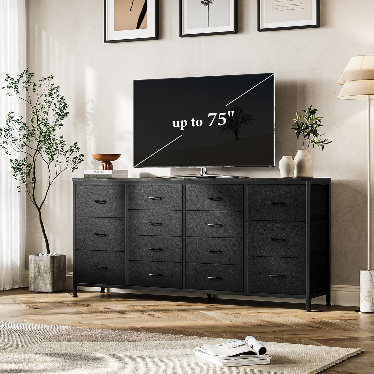 Black 14 Drawer Dresser TV Stand E7020