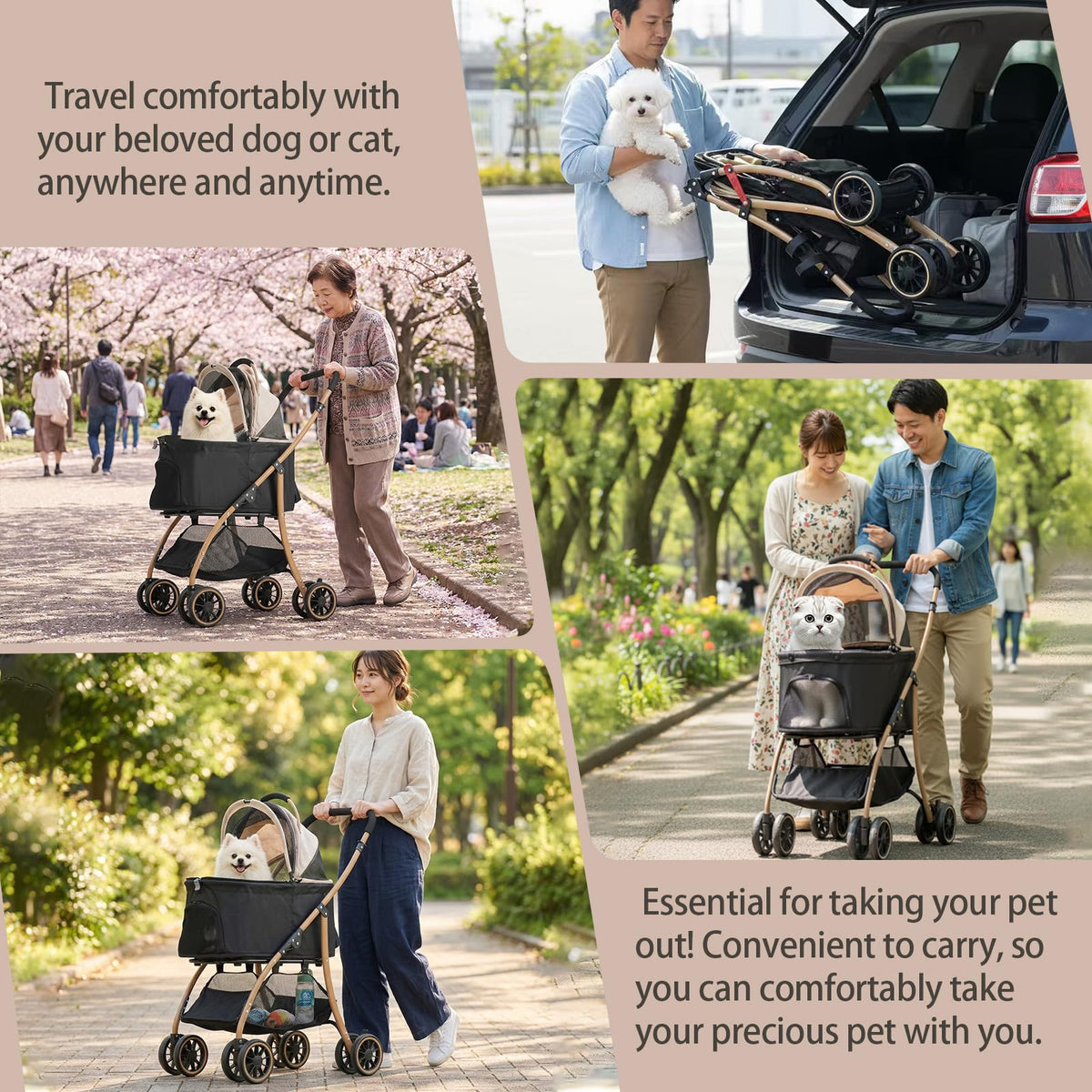 Pet Stroller with 4 Pu Wheels Foldable A4217