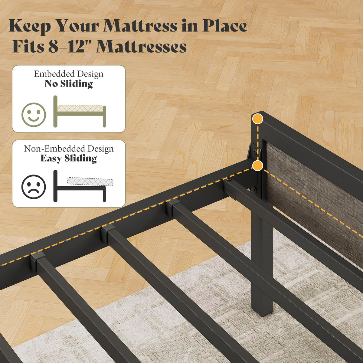 Full Size Metal Bed Frame with Charging Station K849