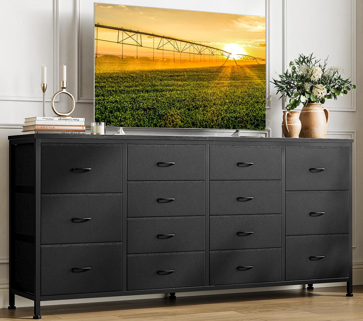Black 14 Drawer Dresser TV Stand E7020