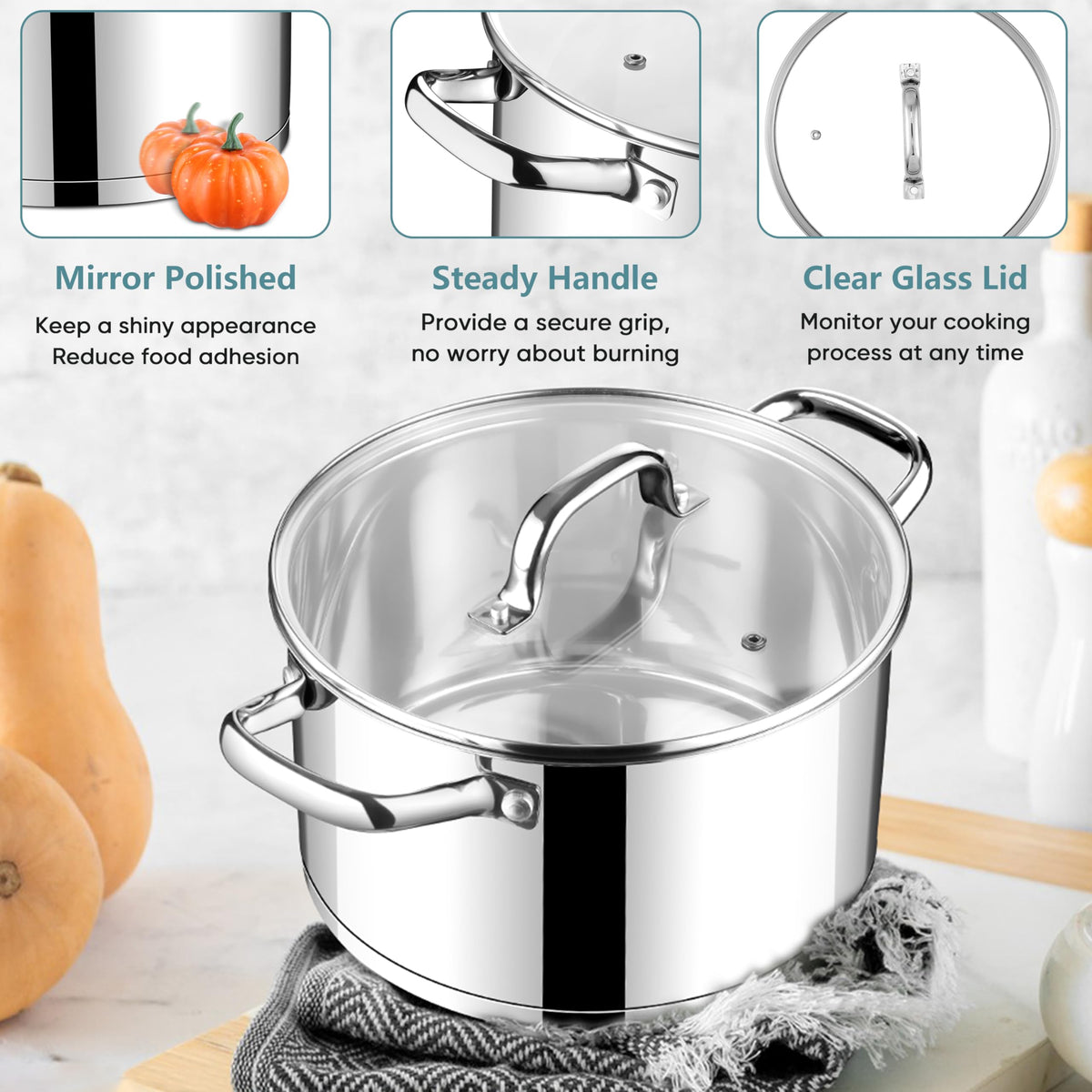 4 Quart Stainless Steel Stock Pot with Lid G68037