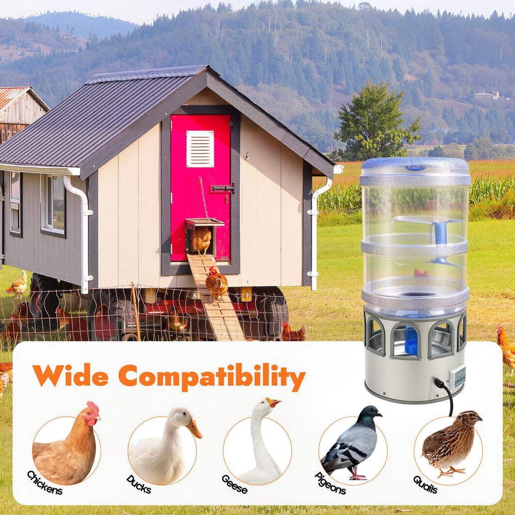 5 Gal Heated Chicken Waterer 80W Adjustable Temperature K595