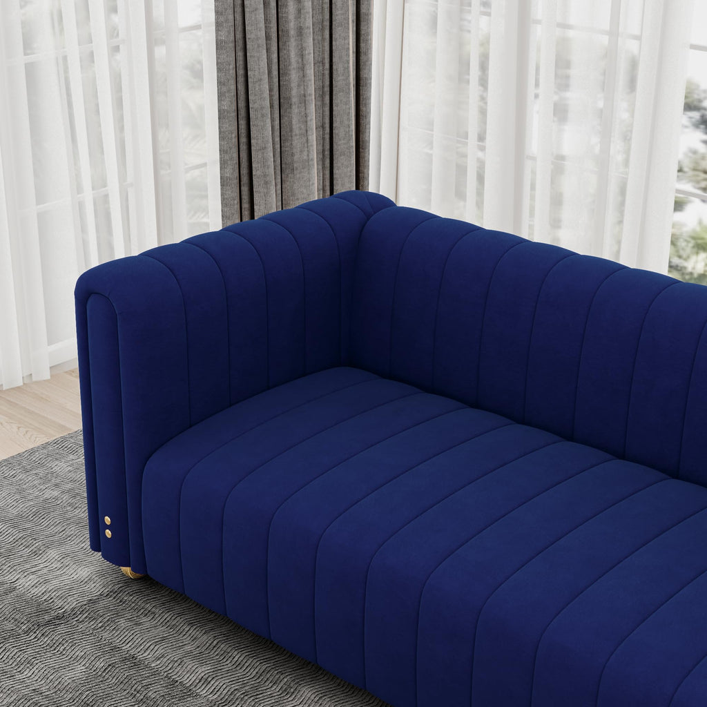 Blue Tufted Velvet Sofa with Metal Legs N507