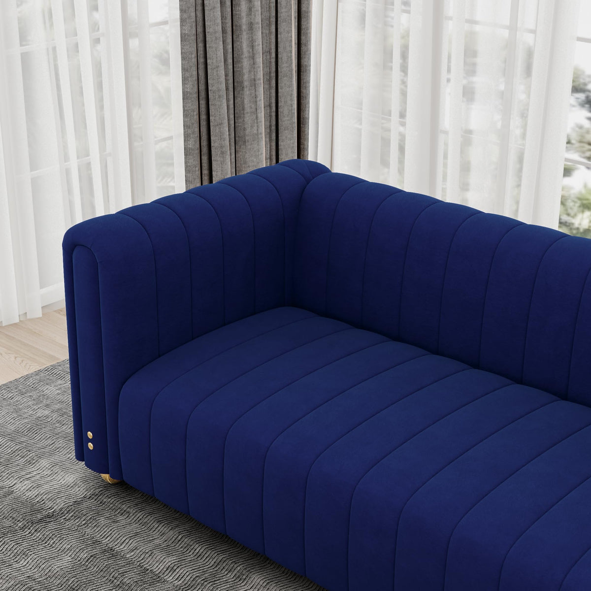 Blue Tufted Velvet Sofa with Metal Legs N507