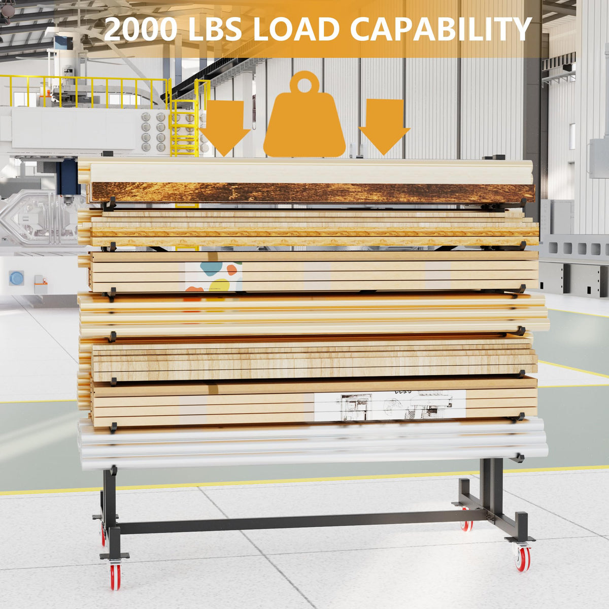 Heavy-Duty 2000LBS 7-Tier Rolling Lumber Storage Rack R30164