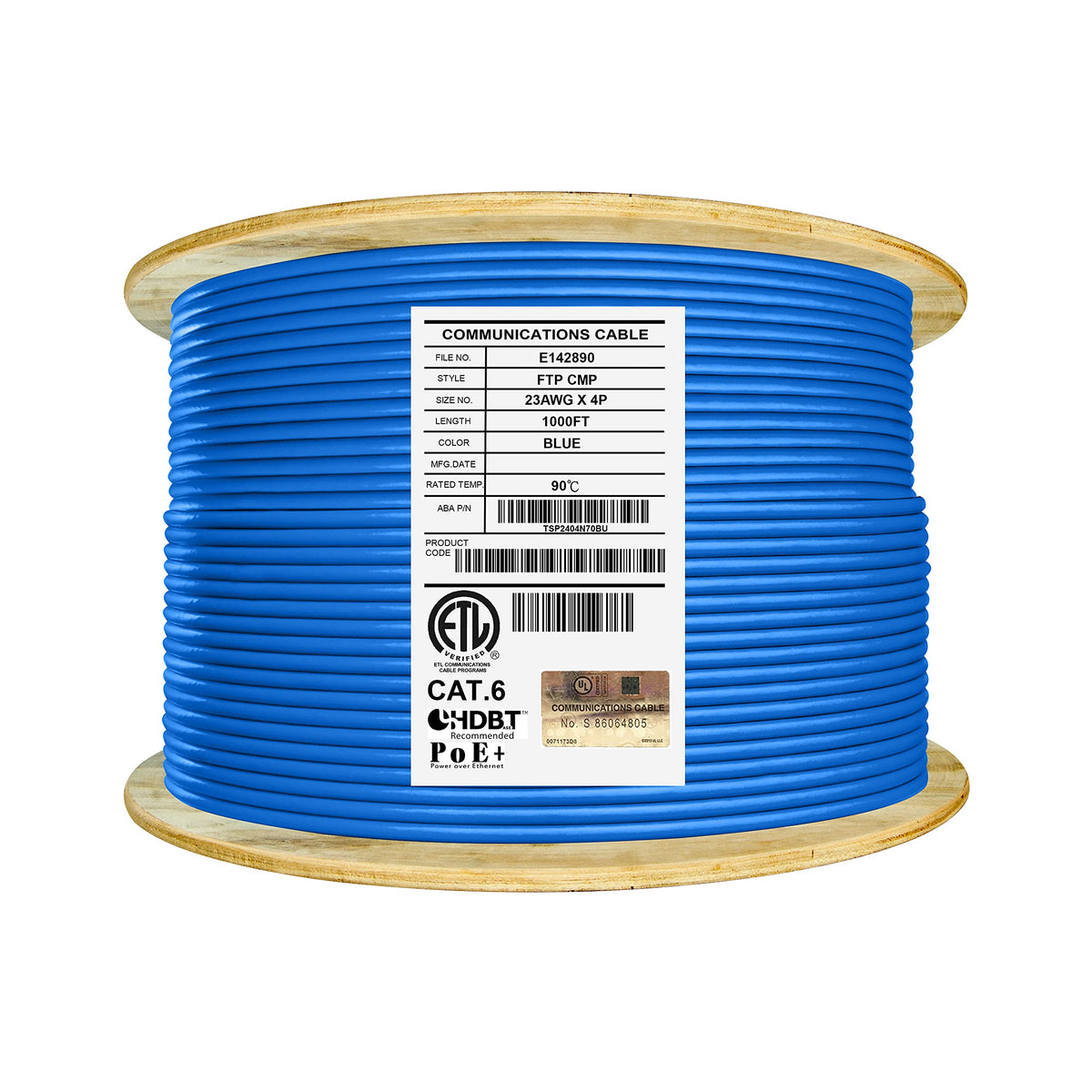 Cat6 Shielded Plenum 1000ft Solid Pure Copper Ethernet Cable Blue M323012
